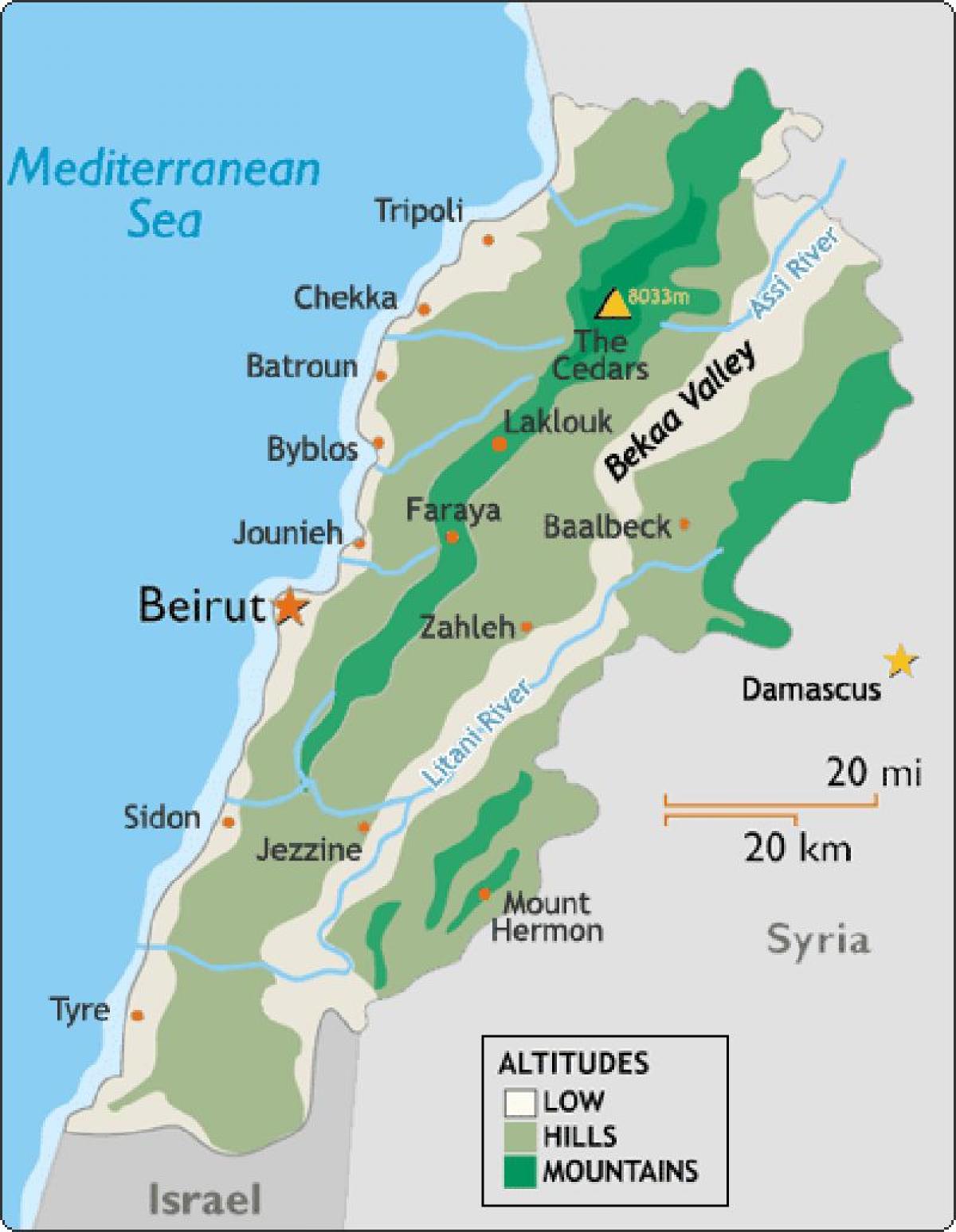 kort over Libanon klima