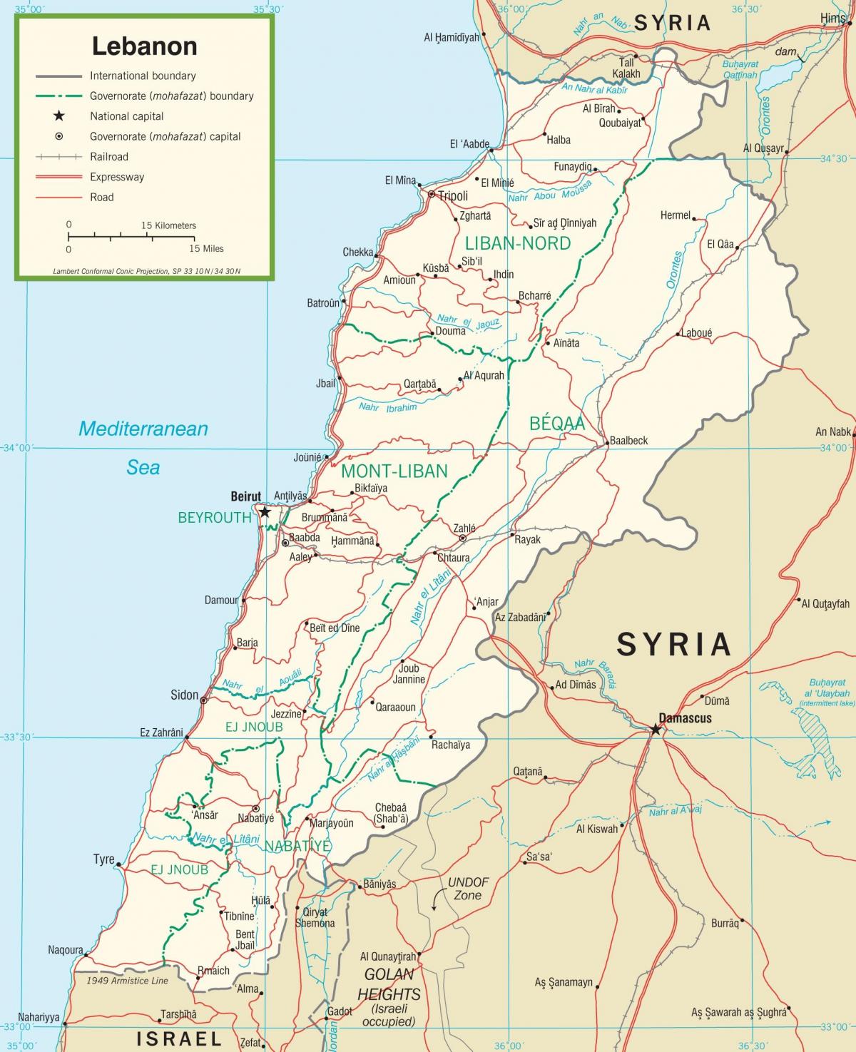Libanon veje kort