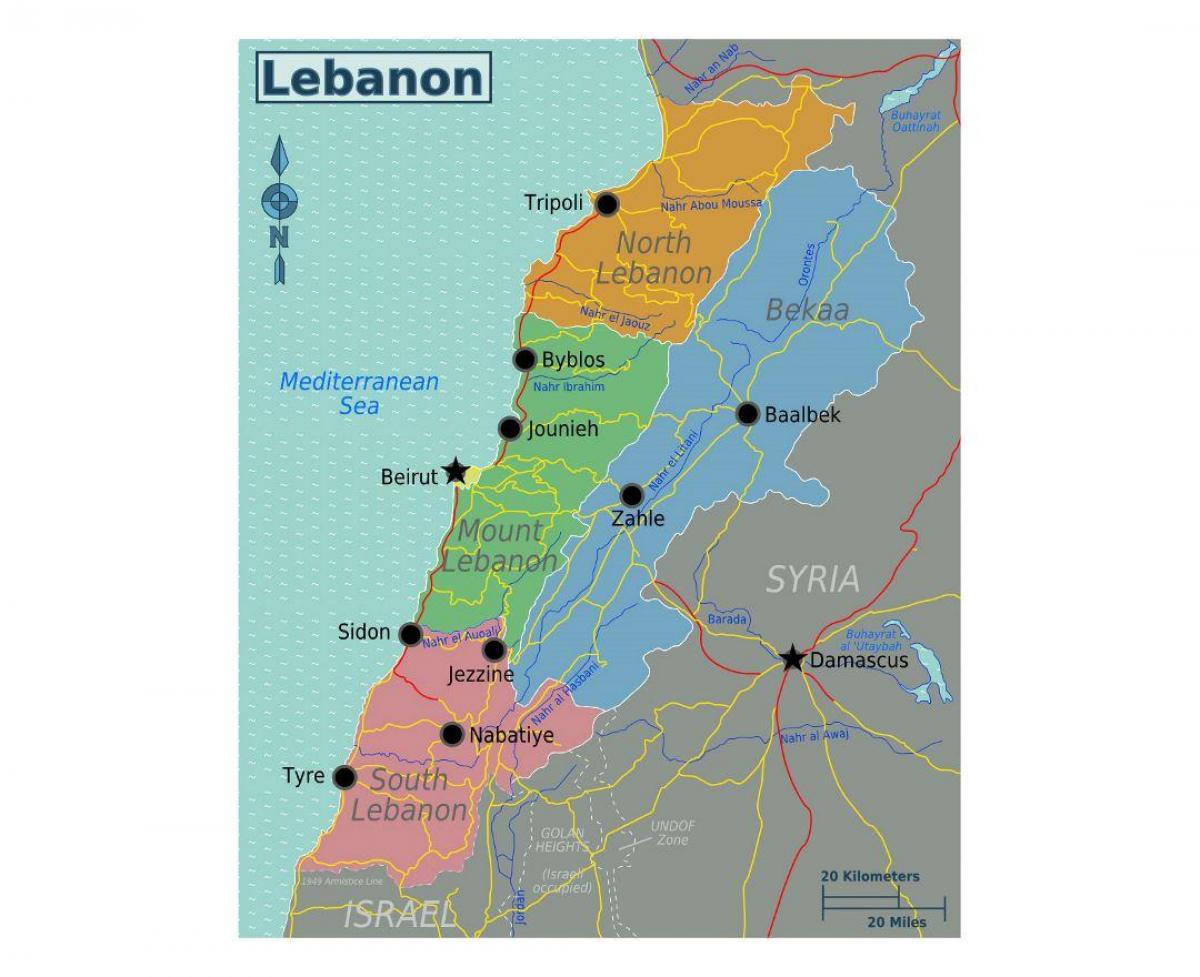 kort over Libanon turist